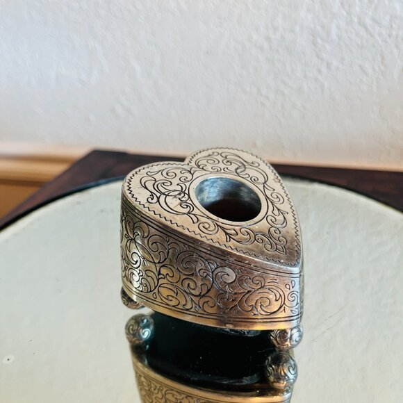 Brighton Silver Heart Shaped Candle Stick Holder Grandma 90s Cottagecore Rustic - Picture 8 of 13